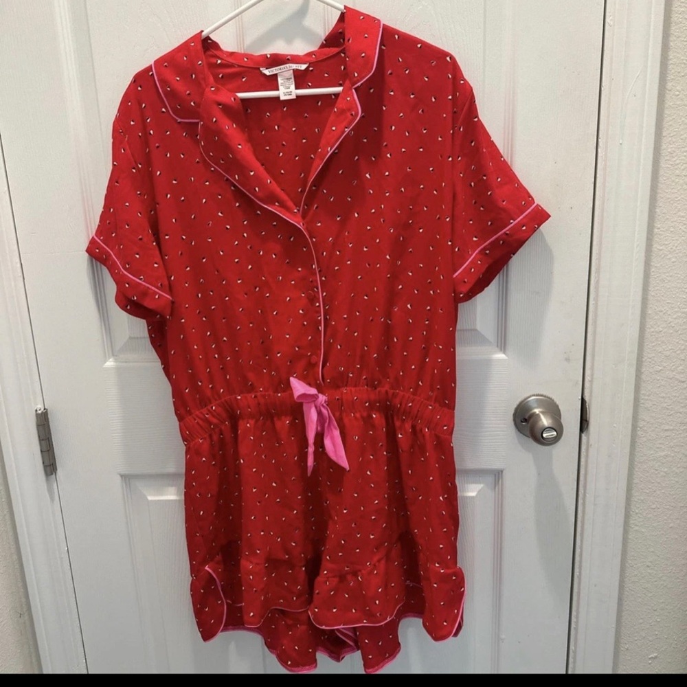 Victoria’s Secret Red Short-Sleeve Pajama Romper